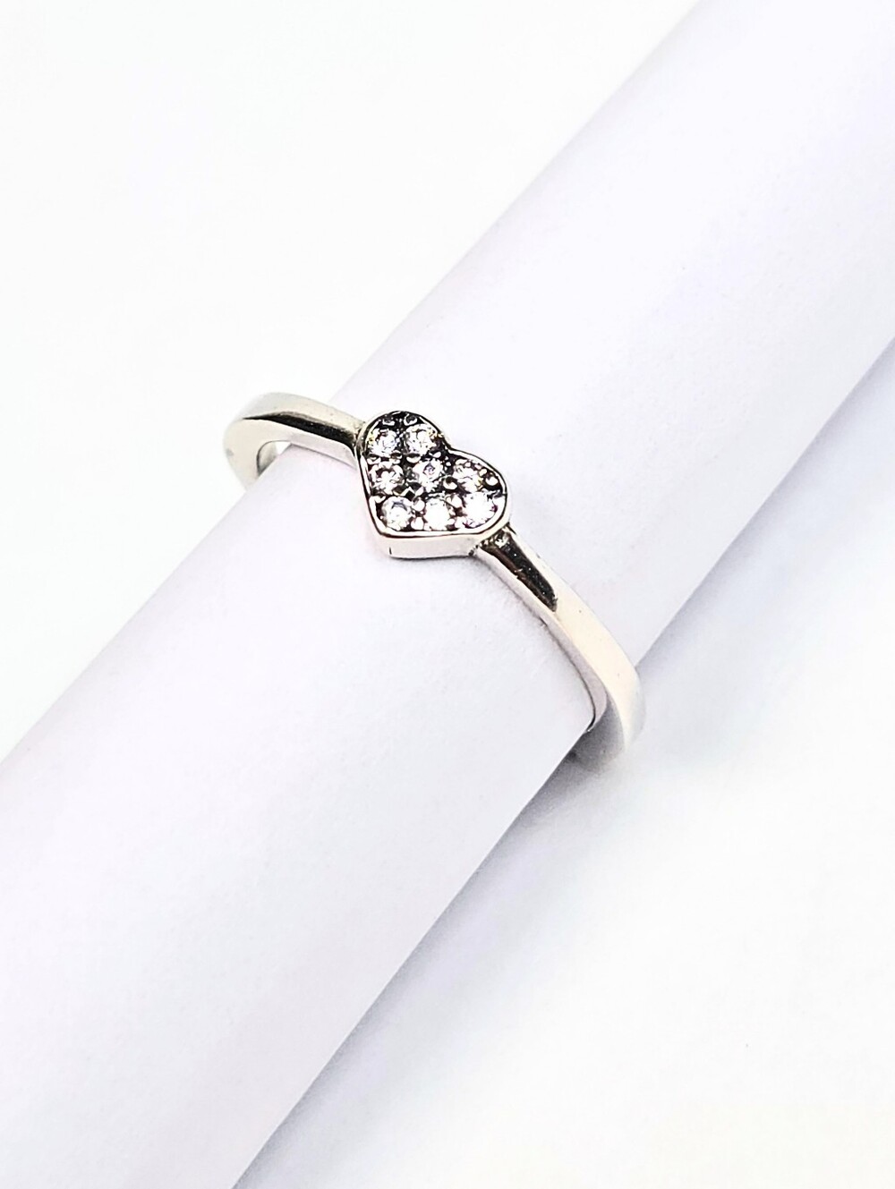 Pand. Inspired Heart CZ Pave Ring 925 Sterling Silver Rhodium Women’s